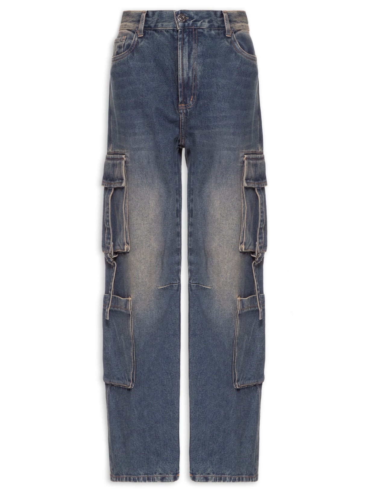 Calça Feminina Jeans Com Bolso Cargo Azul Animale Jeans