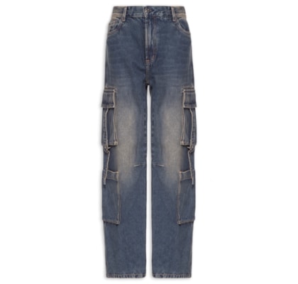 Calça Feminina Jeans Com Bolso Cargo - Azul
