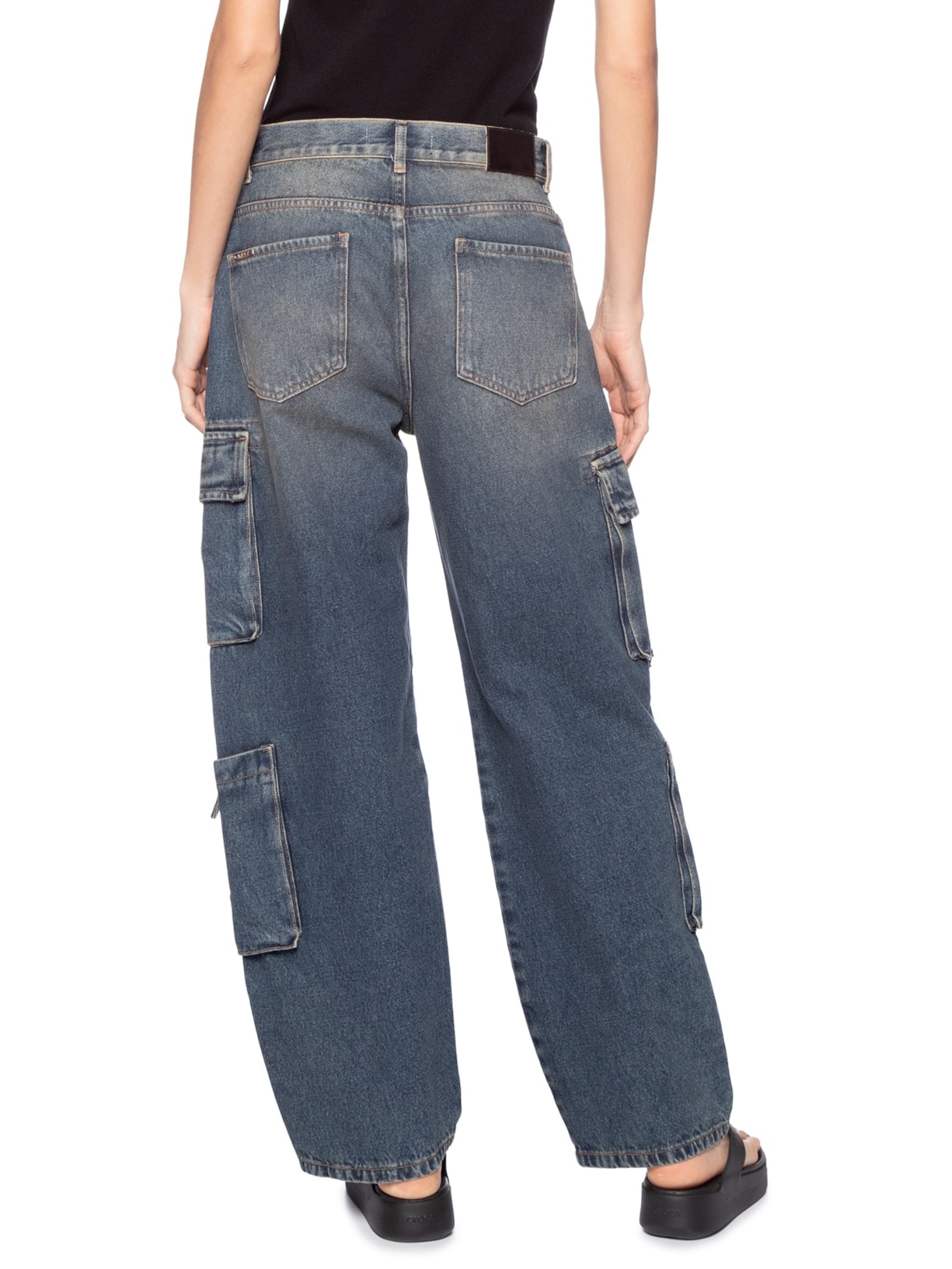 Calça Feminina Jeans Com Bolso Cargo Azul Animale Jeans