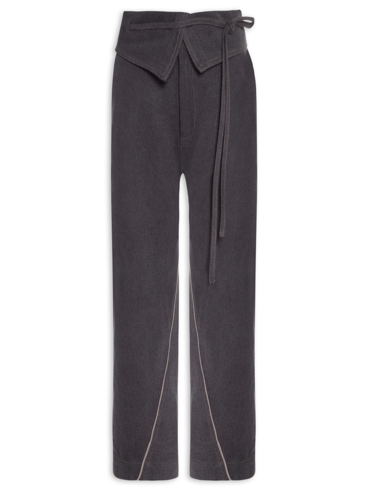 Calça Feminina Jeans Com Couro - Cinza