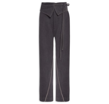Calça Feminina Jeans Com Couro - Cinza