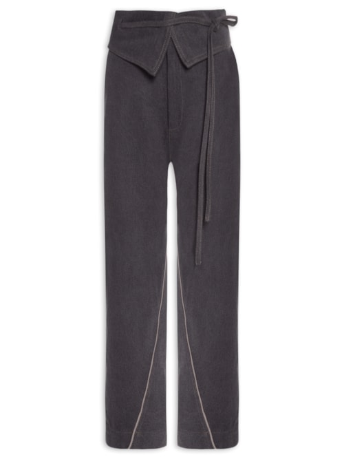 Calça Feminina Jeans Com Couro - Cinza
