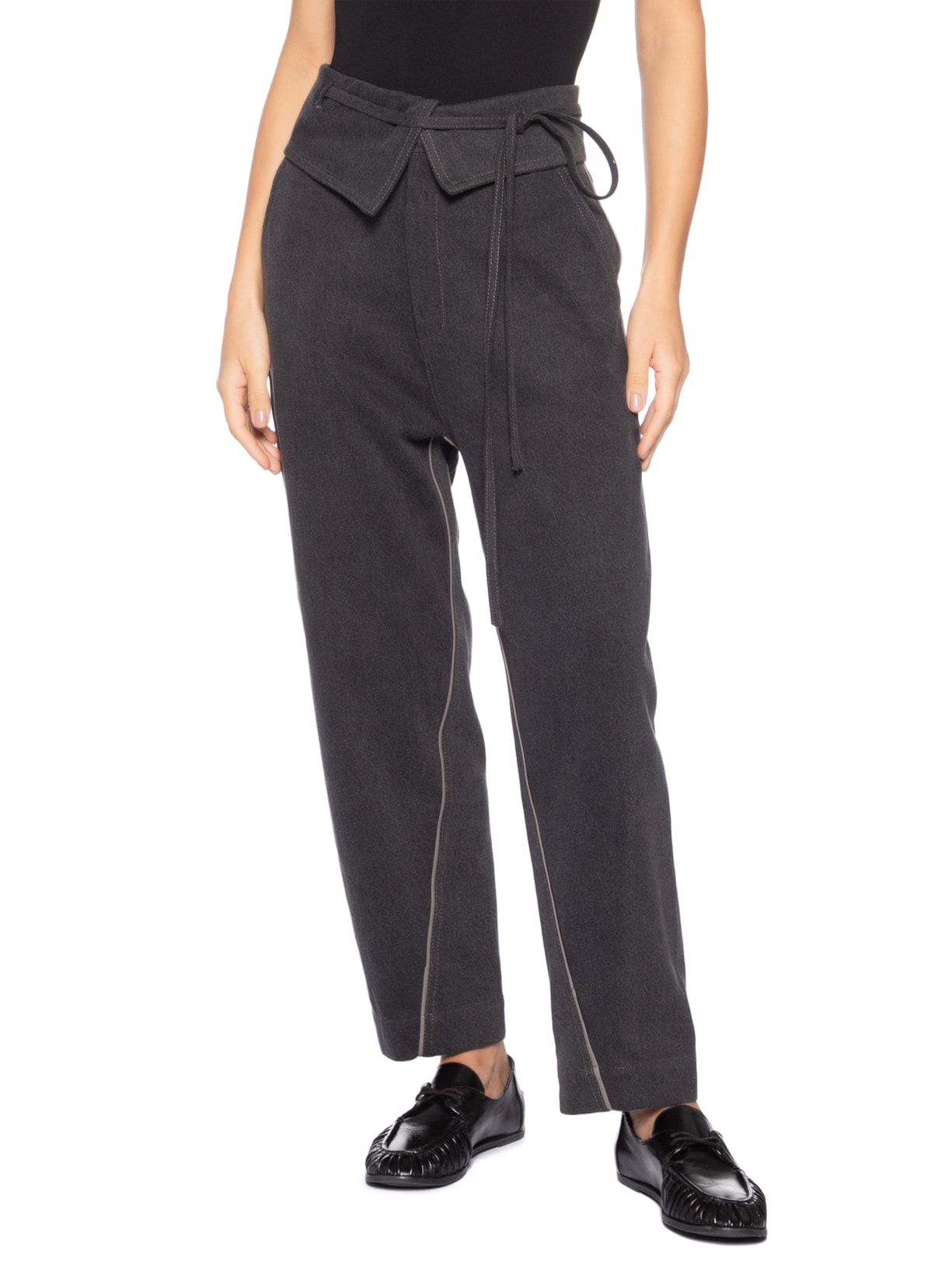 Calça Feminina Jeans Com Couro Cinza Coven