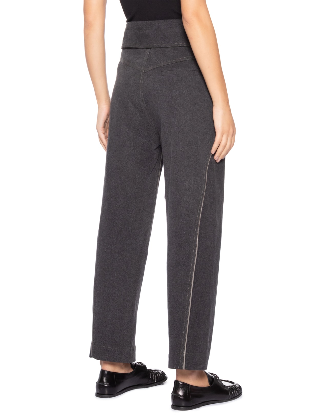 Calça Feminina Jeans Com Couro Cinza Coven
