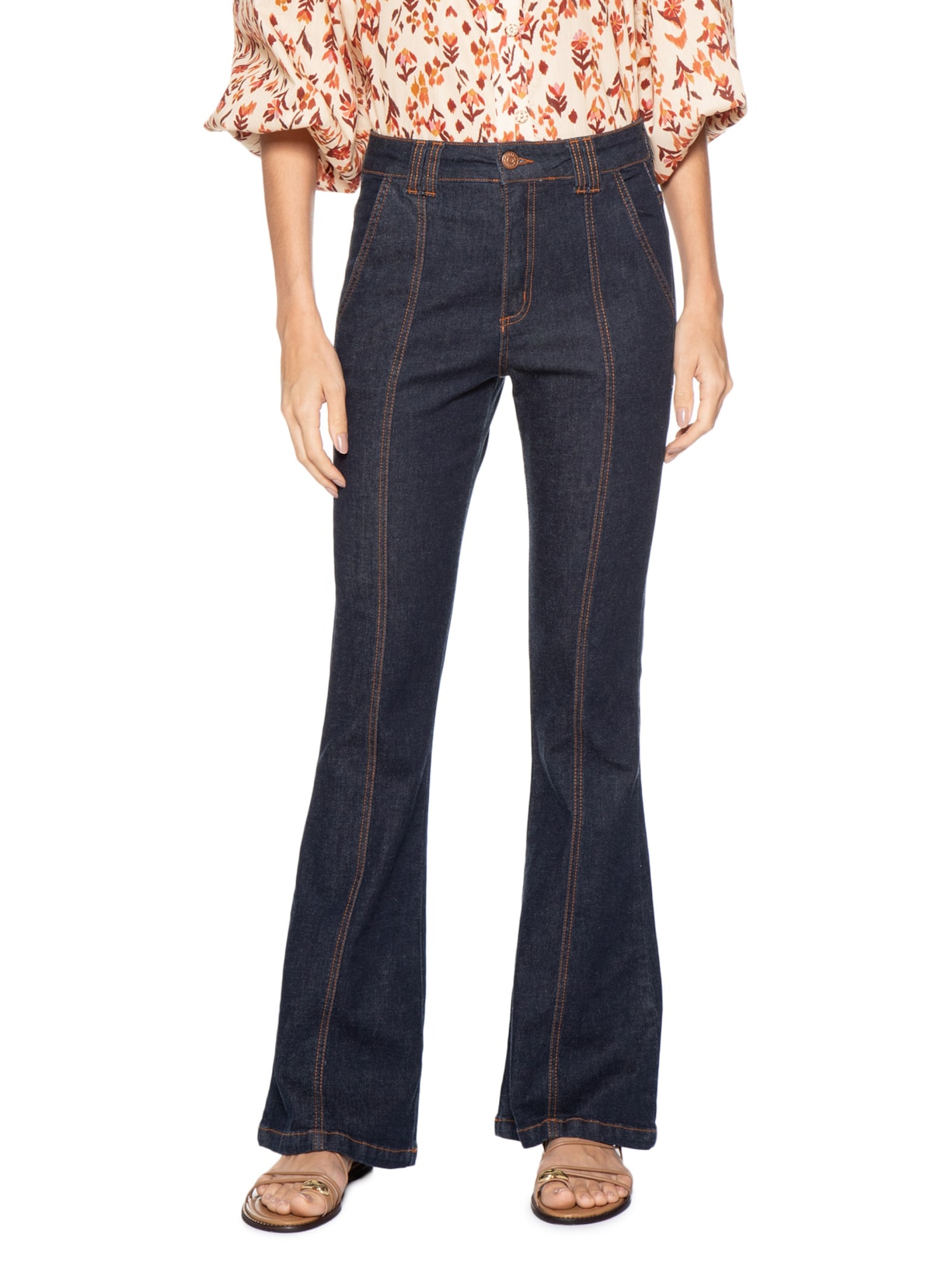 Calça Feminina Jeans Confort Detalhe Pesponto Azul Dress To