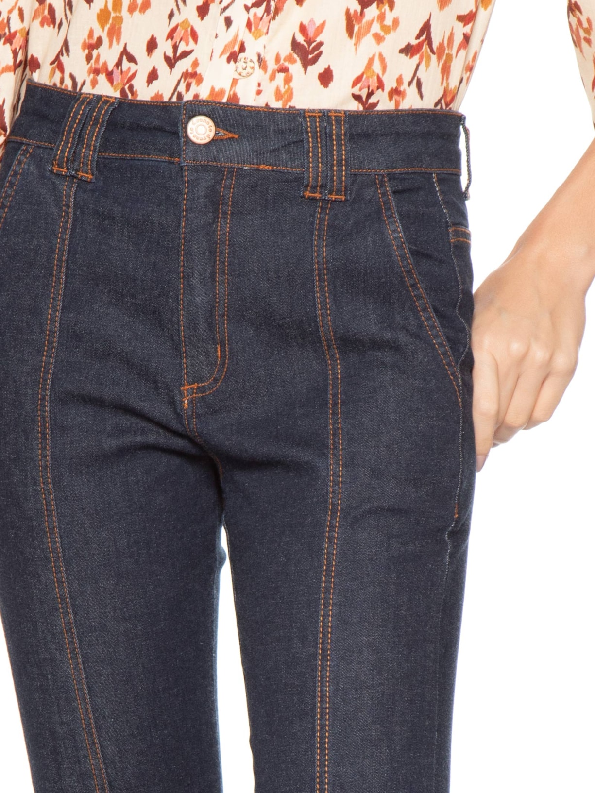 Calça Feminina Jeans Confort Detalhe Pesponto Azul Dress To