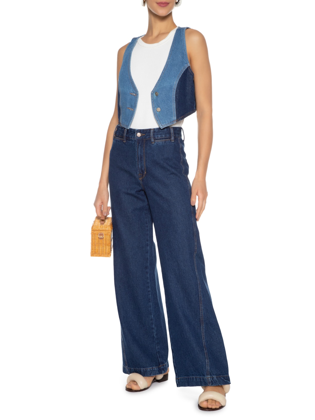 Calça Feminina Jeans Costura Deslocada Azul Farm