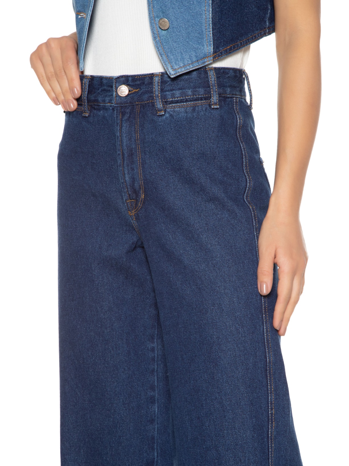 Calça Feminina Jeans Costura Deslocada Azul Farm
