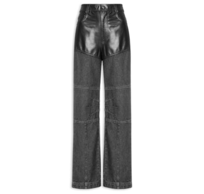 Calça Feminina Jeans Couro Verena - Preto