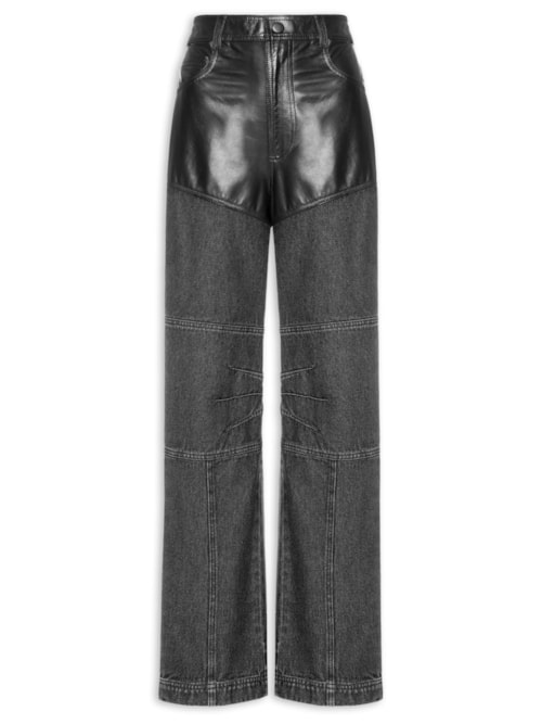 Calça Feminina Jeans Couro Verena - Preto