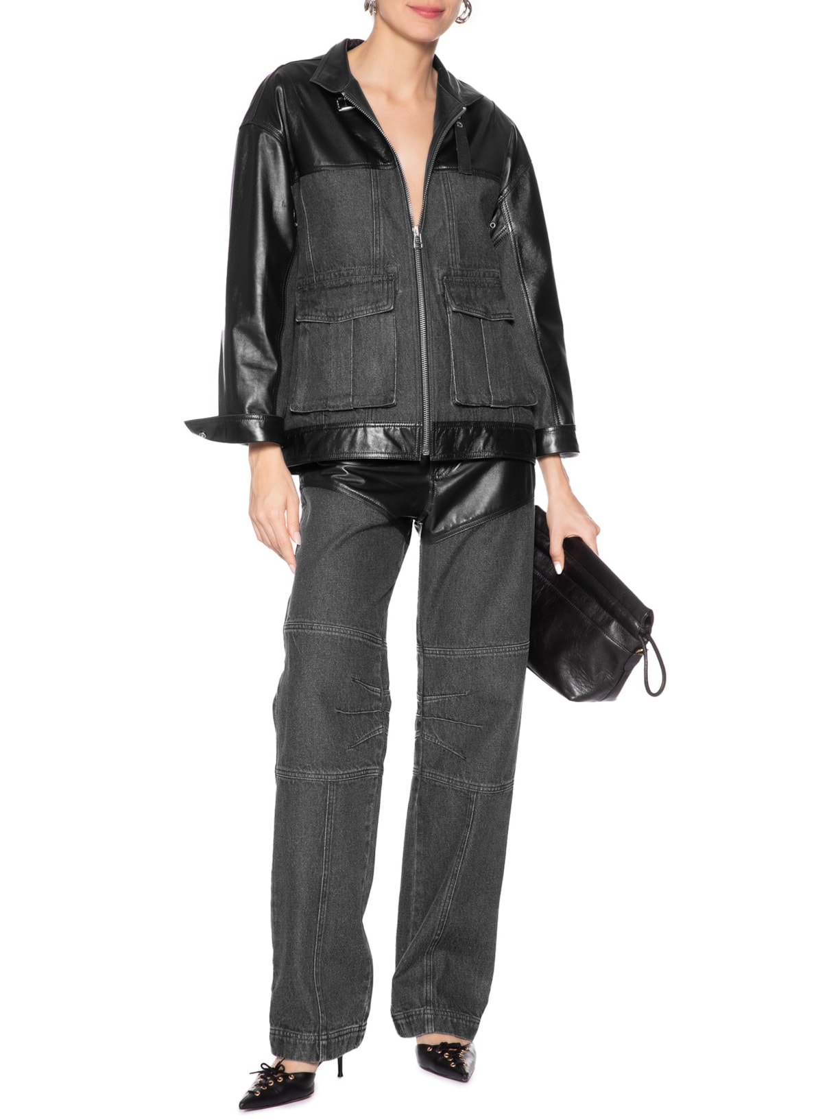 Calça Feminina Jeans Couro Verena Preto Nk