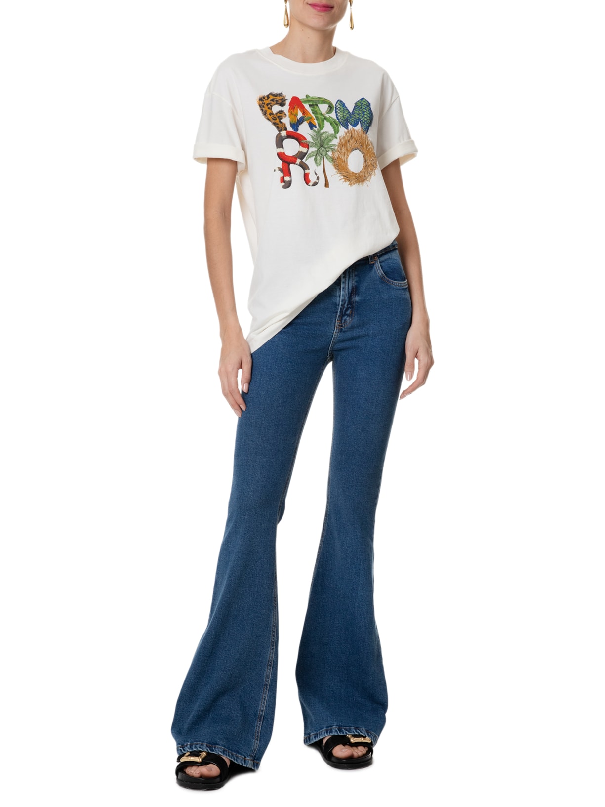 Calça Feminina Jeans Flare Baixa Farm Azul - Main Image