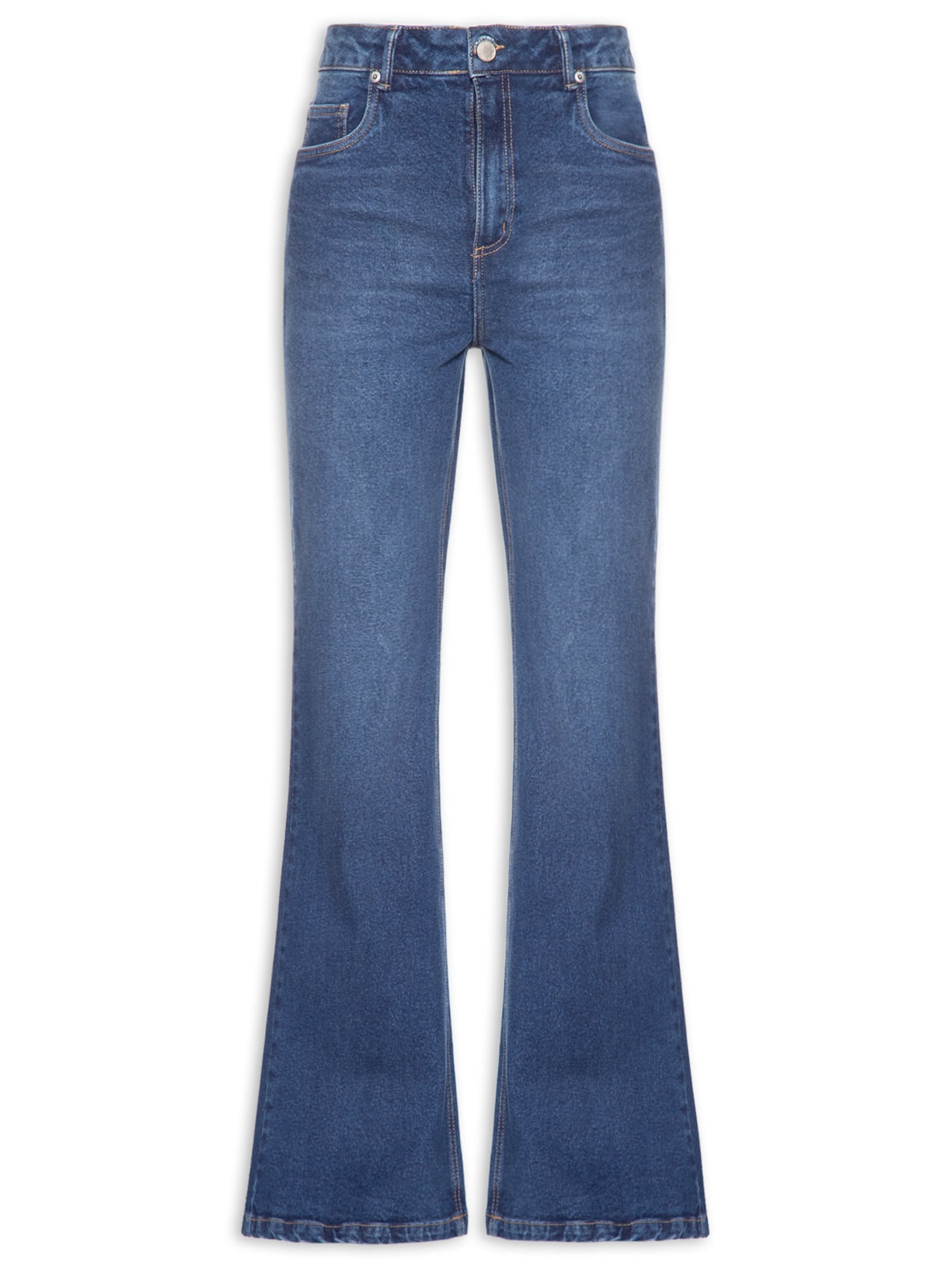 Calça Feminina Jeans Flare Cintura Alta Used - Azul