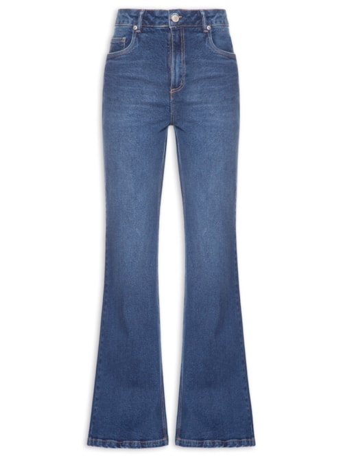 Calça Feminina Jeans Flare Cintura Alta Used - Azul