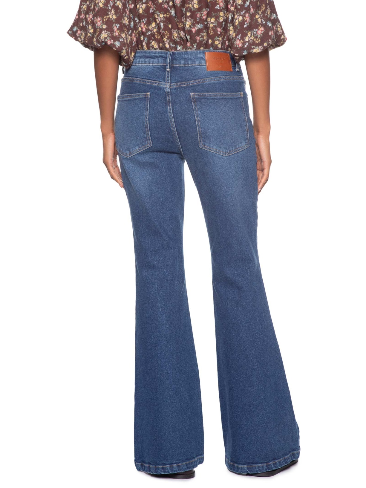 Calça Feminina Jeans Flare Cintura Alta Used Azul Maria Filó