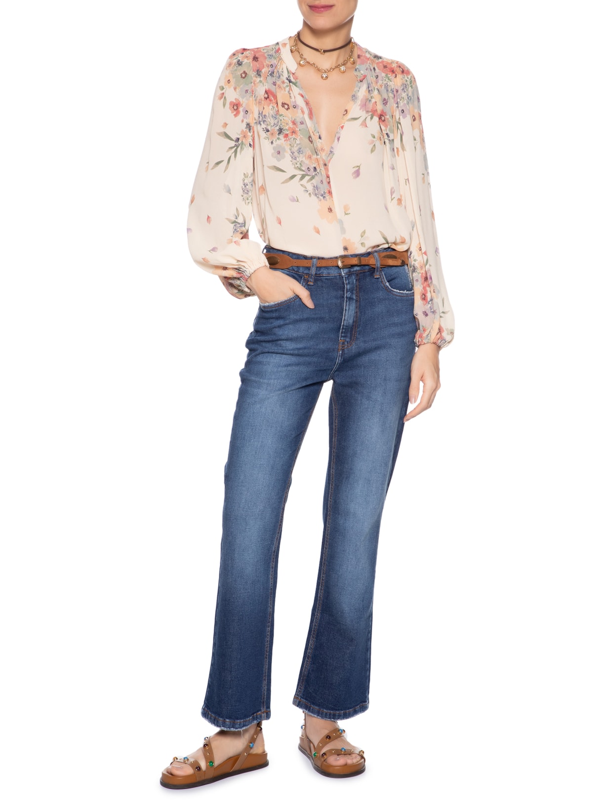 Calça Feminina Jeans Flare Desgaste Azul Maria Filó