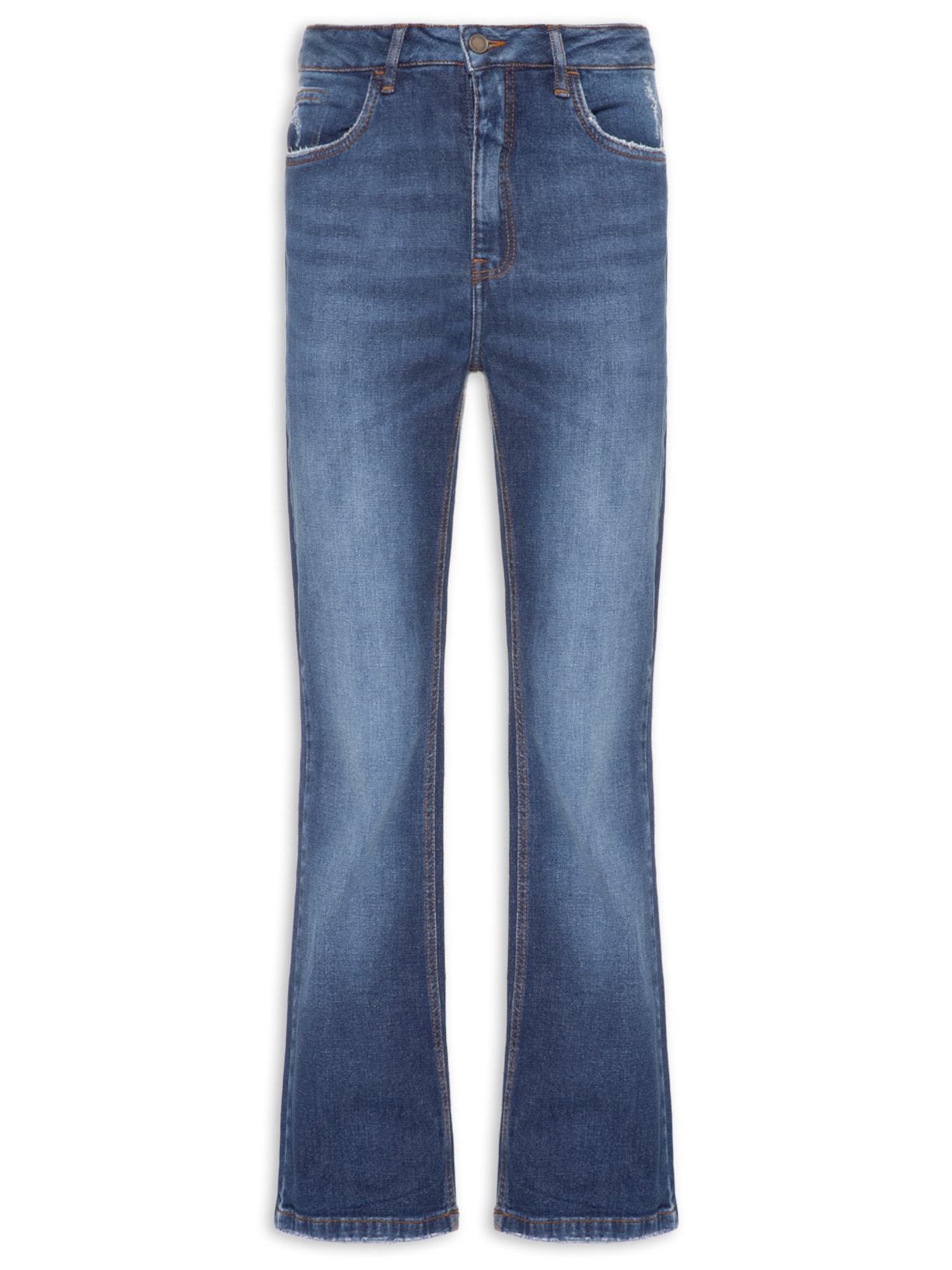 Calça Feminina Jeans Flare Desgaste Azul Maria Filó