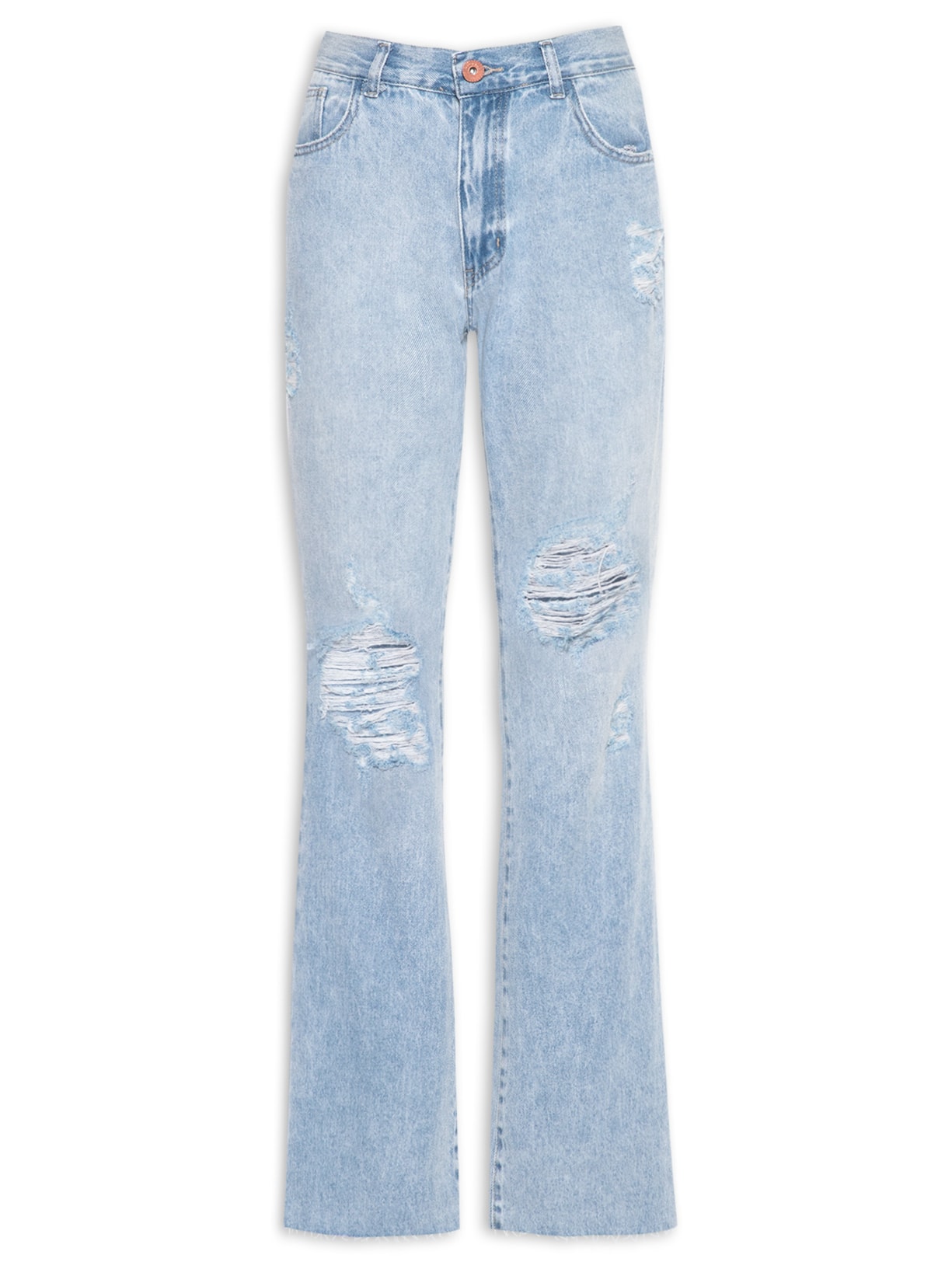 Calça Feminina Jeans Flare Destroyed - Azul
