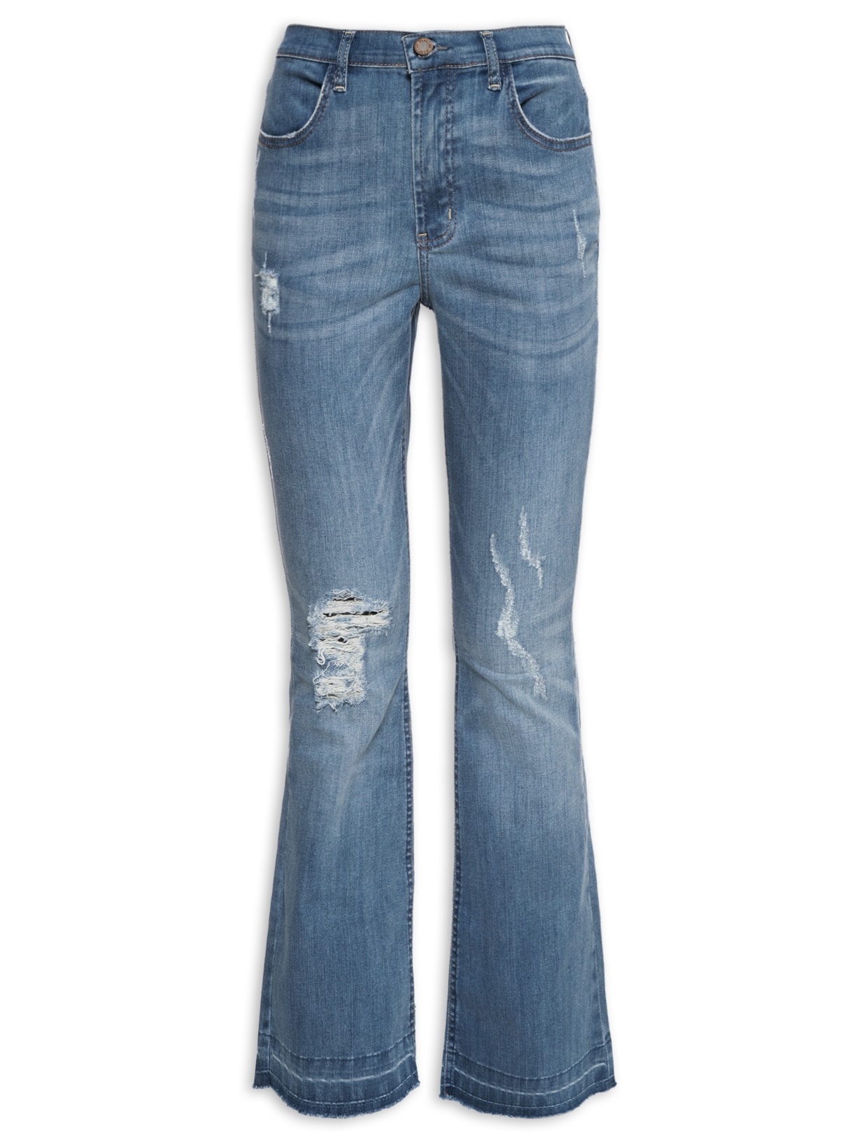 Calça Feminina Jeans Flare Destroyed - Azul