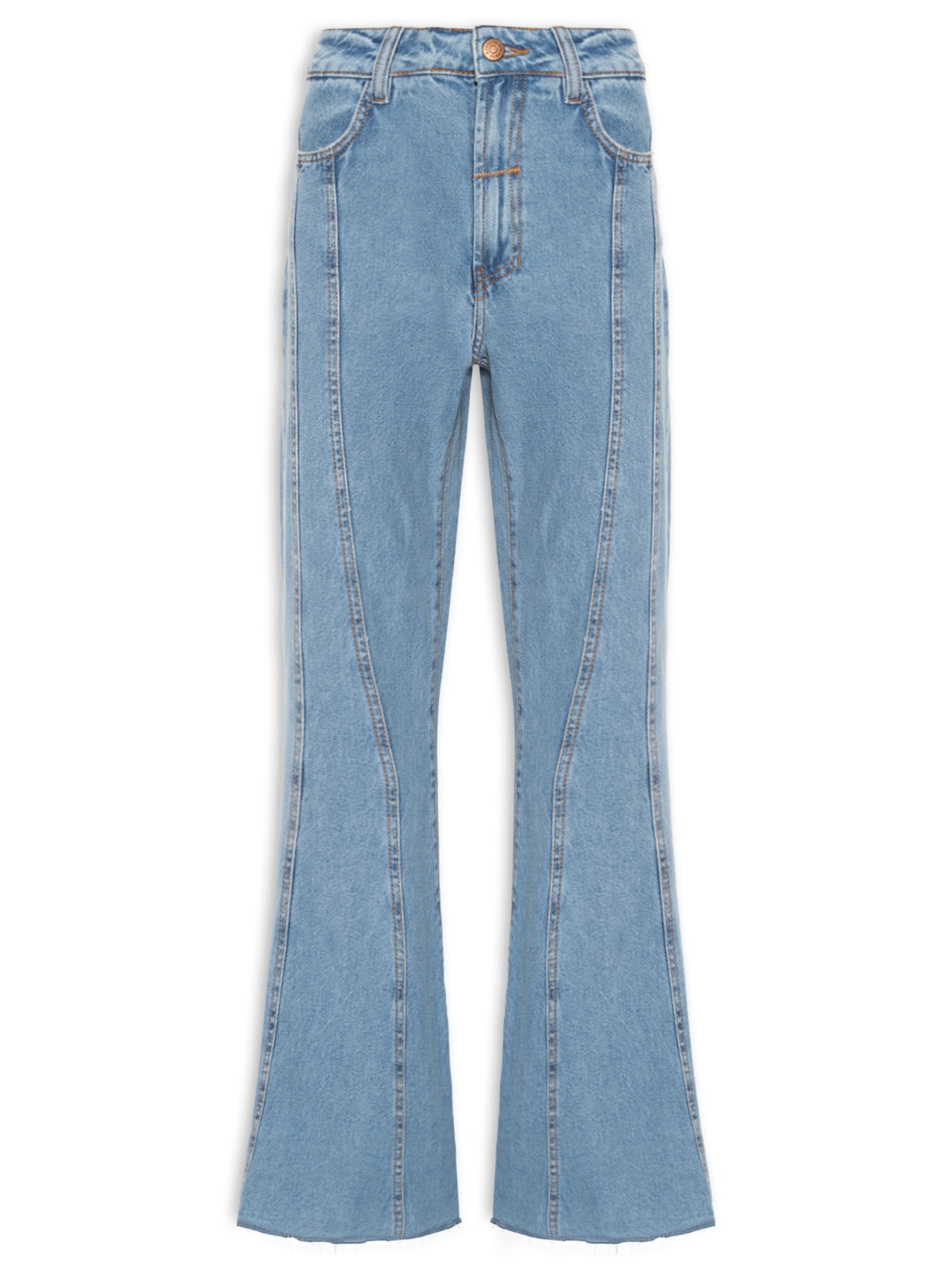 Calça Feminina Jeans Fluída Recortes - Azul