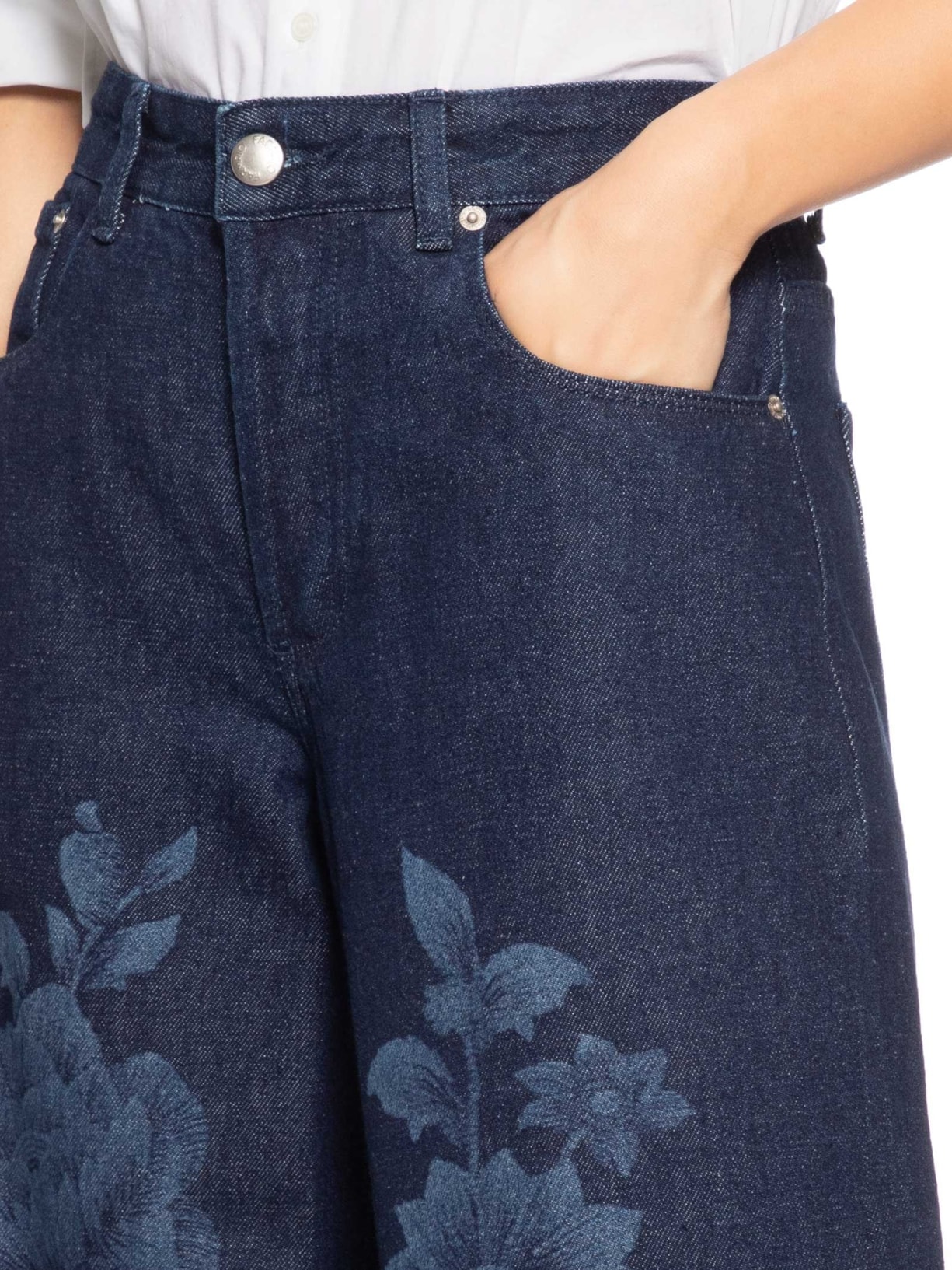 Calça Feminina Jeans Laser Floral Azul Farm