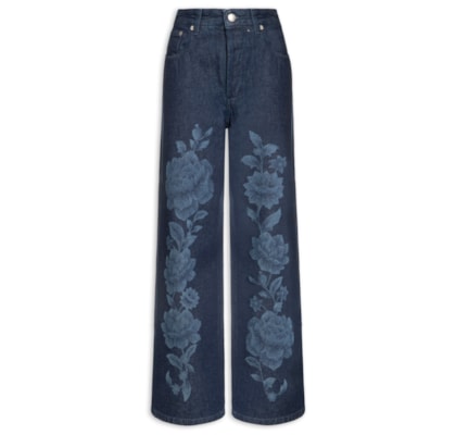 Calça Feminina Jeans Laser Floral - Azul