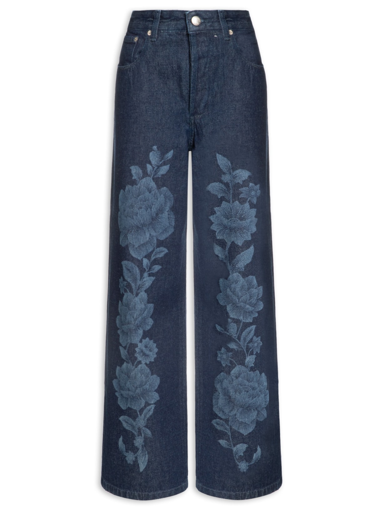Calça Feminina Jeans Laser Floral - Azul