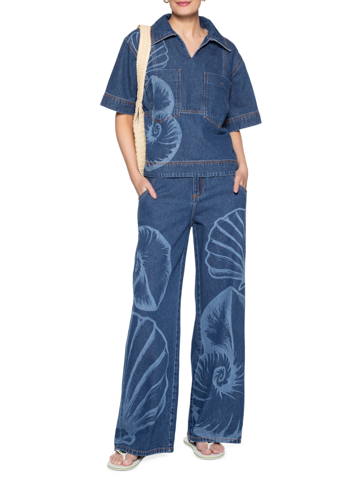 Calça Feminina Jeans Laser Maxi Concha Azul Farm