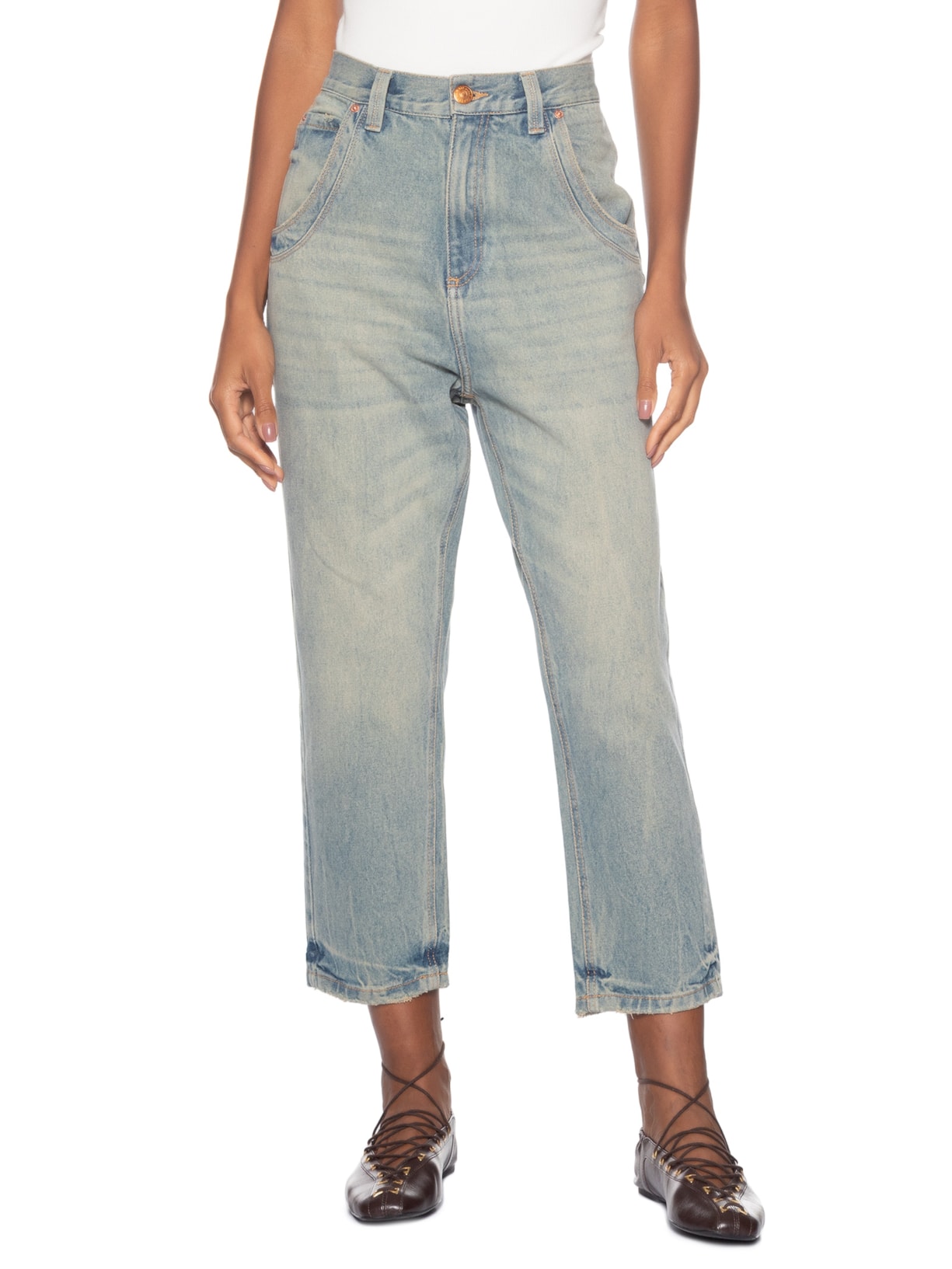 Calça Feminina Jeans Long Rise Rock Dirty Azul Animale Jeans