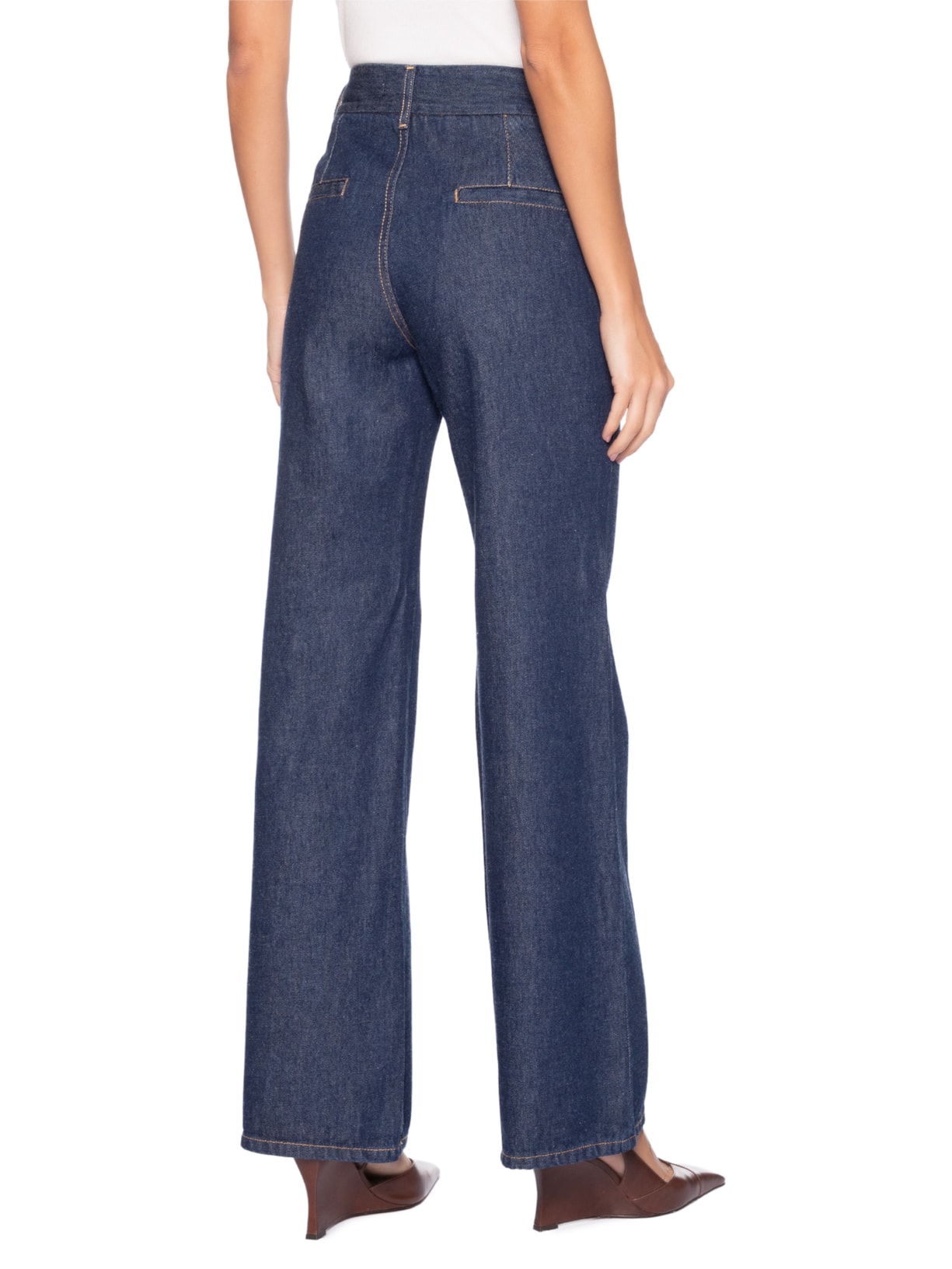 Calça Feminina Jeans Longa Vinco Bolso Faca Azul Andrea Marques