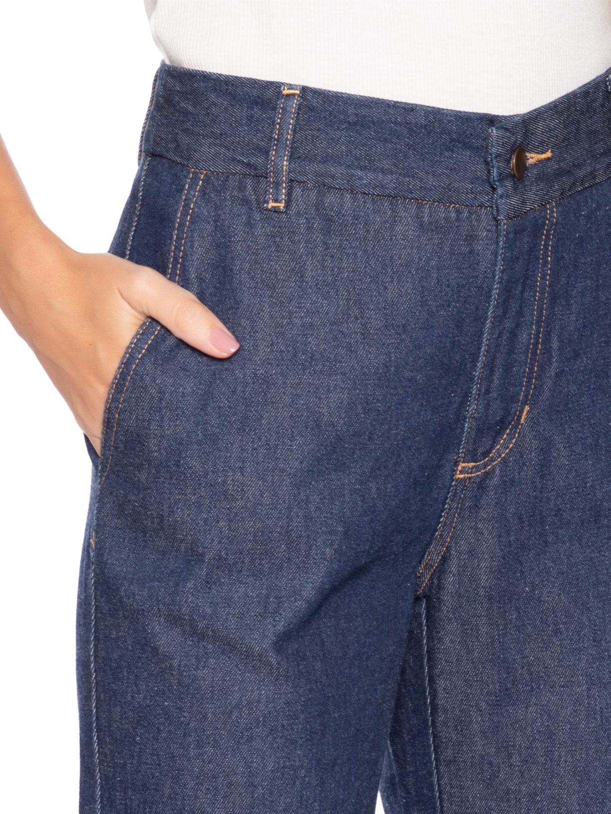 Calça Feminina Jeans Longa Vinco Bolso Faca Azul Andrea Marques