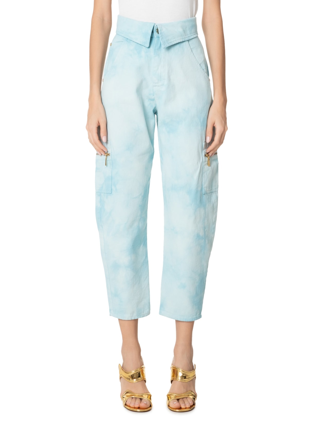 Calça Feminina Jeans Marmorizada Azul Lilly Sarti