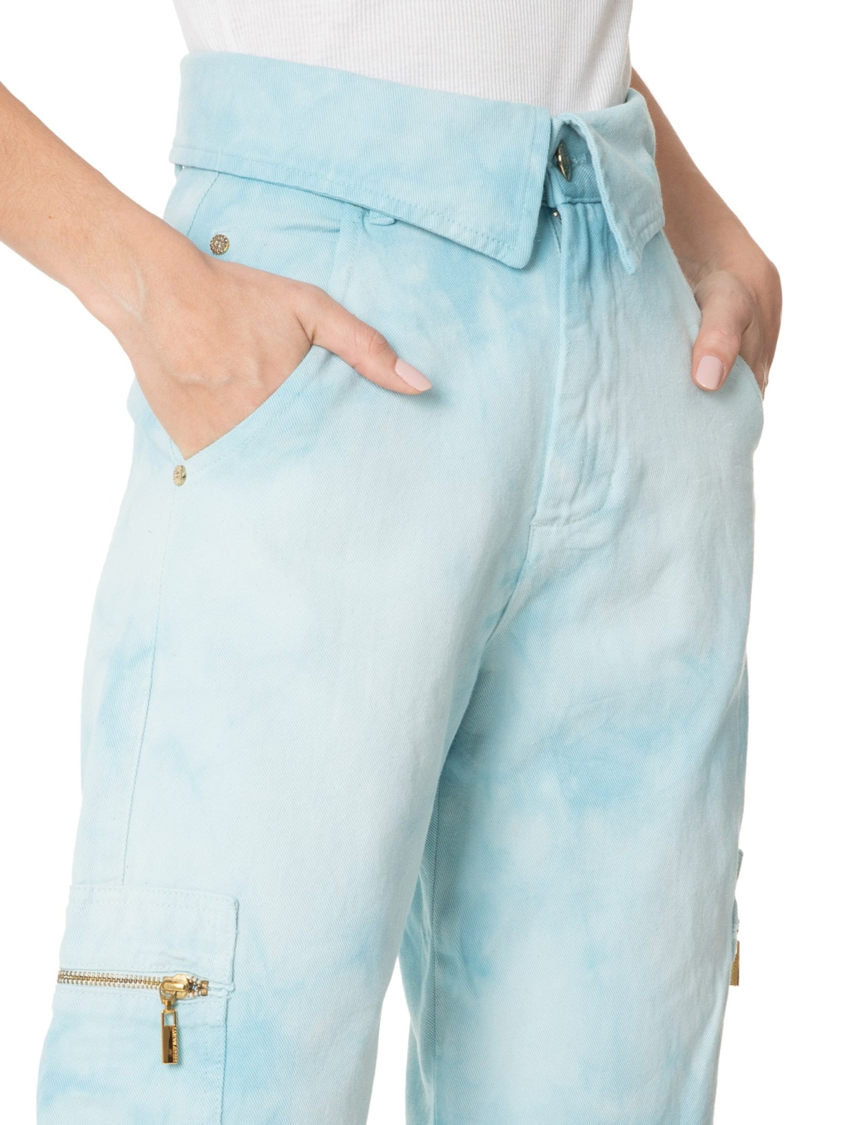 Calça Feminina Jeans Marmorizada Azul Lilly Sarti