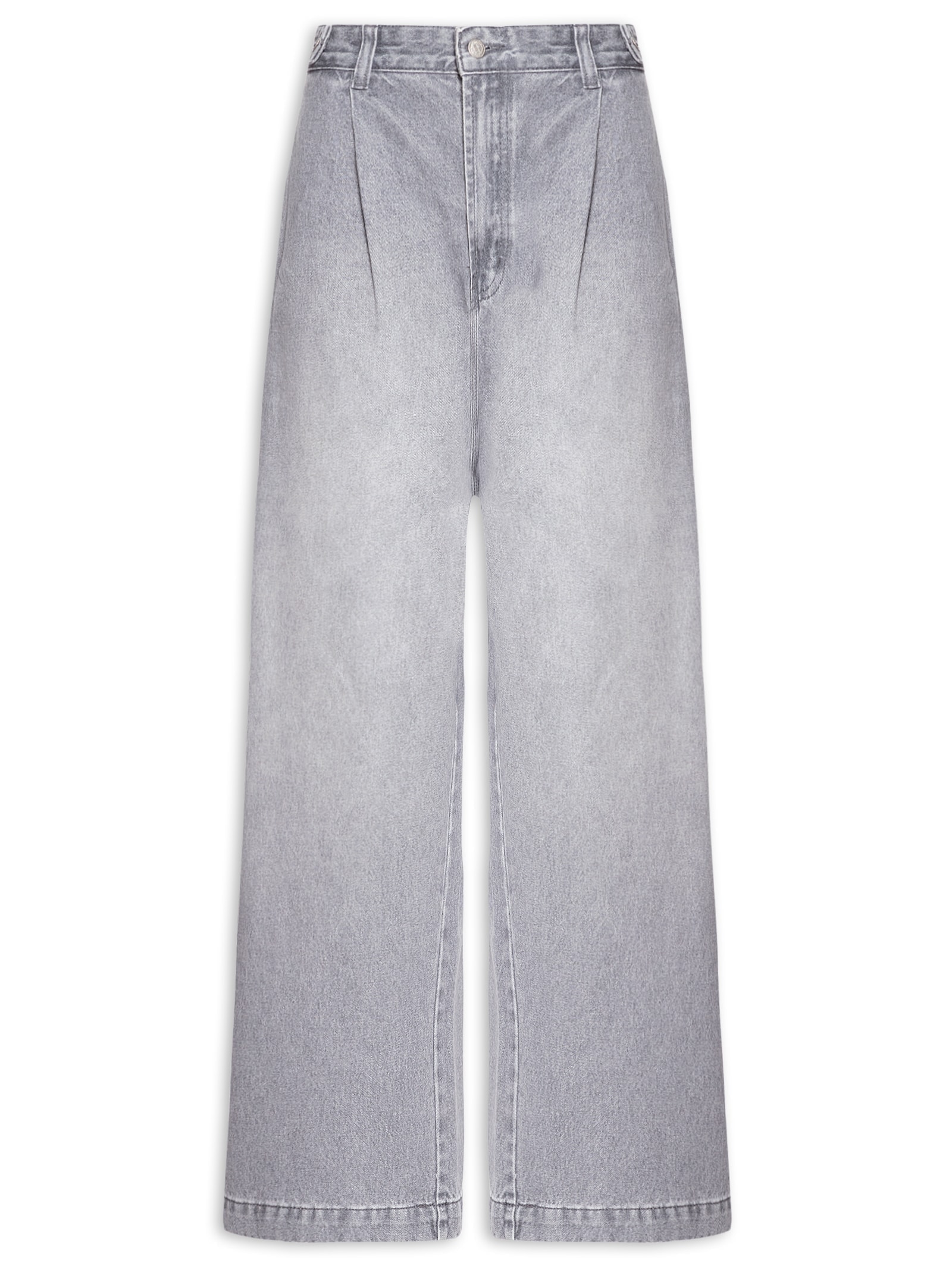 Farm - Calça Feminina Jeans Maxi Wide - Cinza