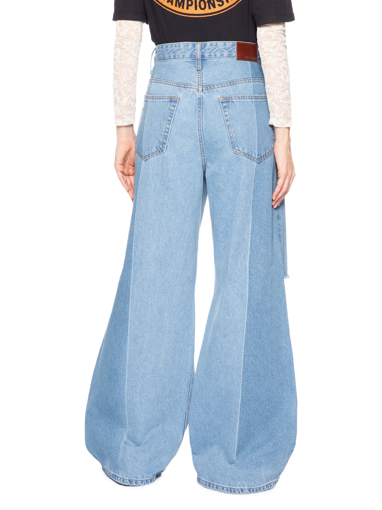 Calça Feminina Jeans Maxi Wide Leg Patchwork Azul Animale Jeans