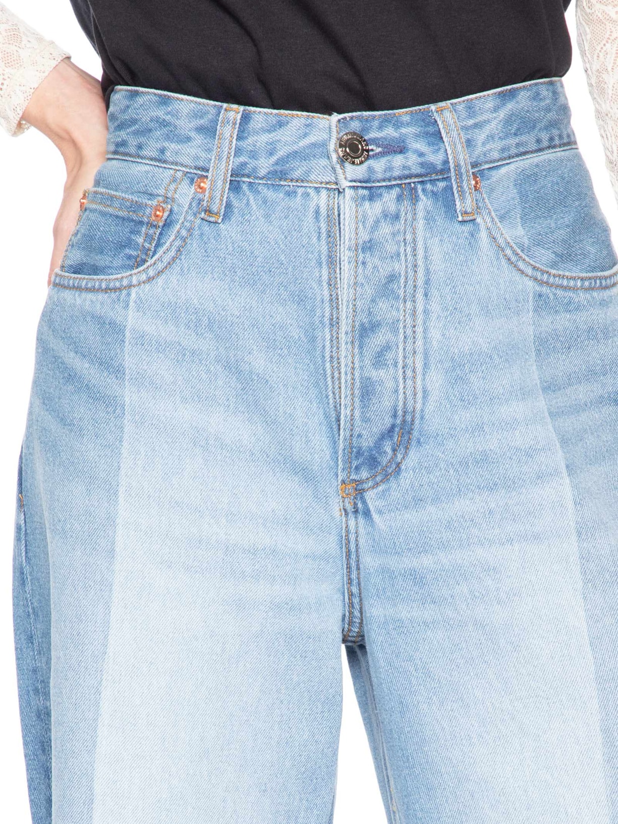 Calça Feminina Jeans Maxi Wide Leg Patchwork Azul Animale Jeans