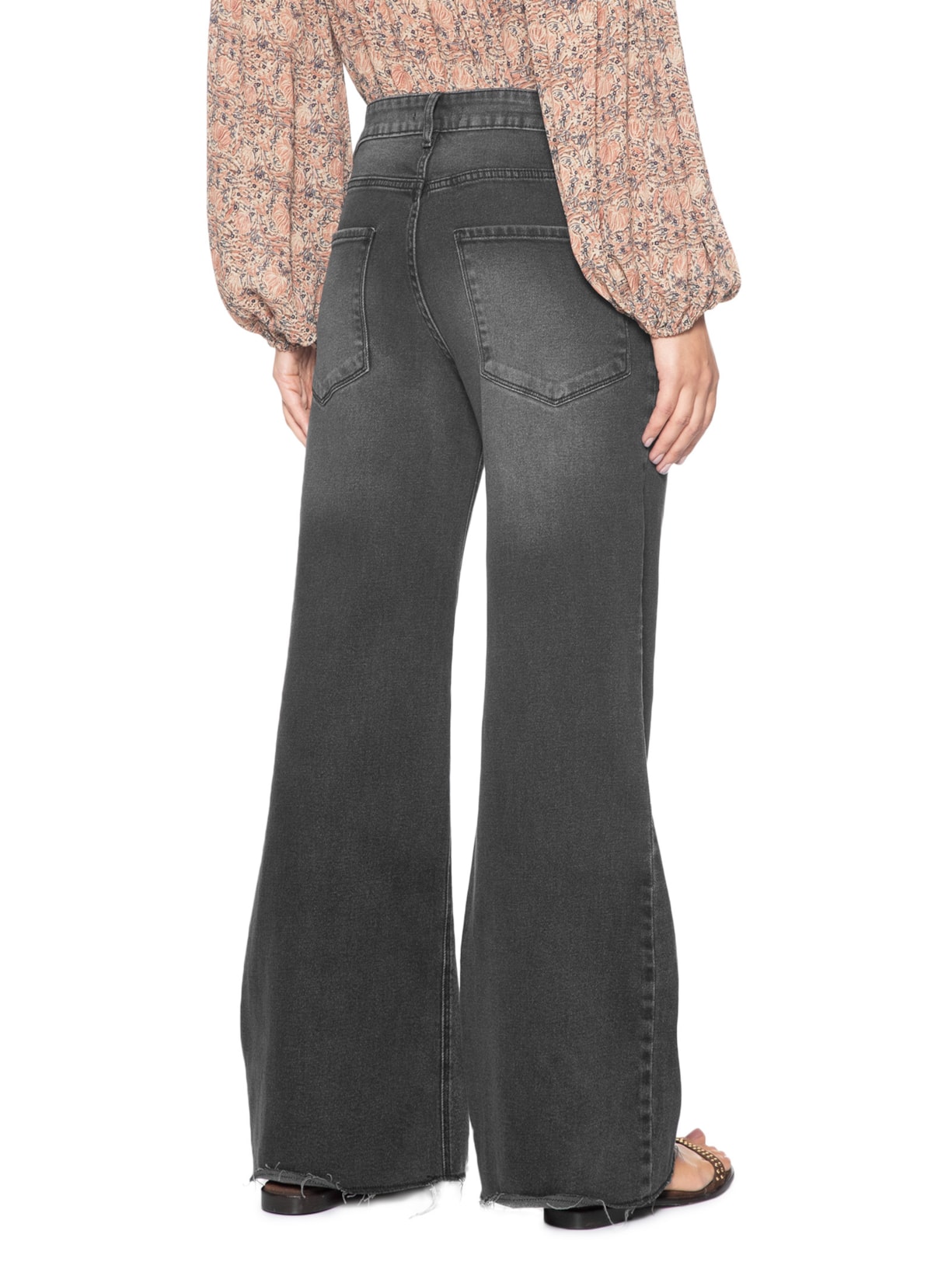 Calça Feminina Jeans Mini Wides Bigodes Preto Maria Filó