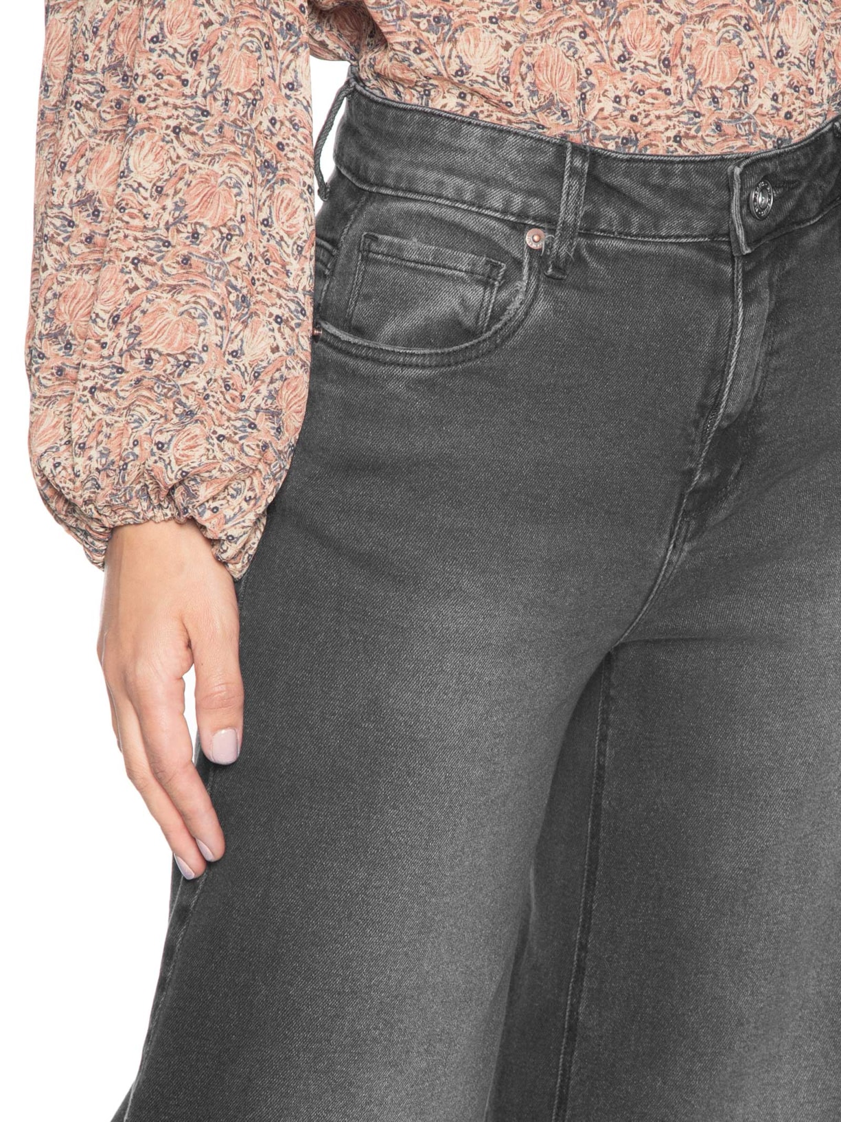 Calça Feminina Jeans Mini Wides Bigodes Preto Maria Filó