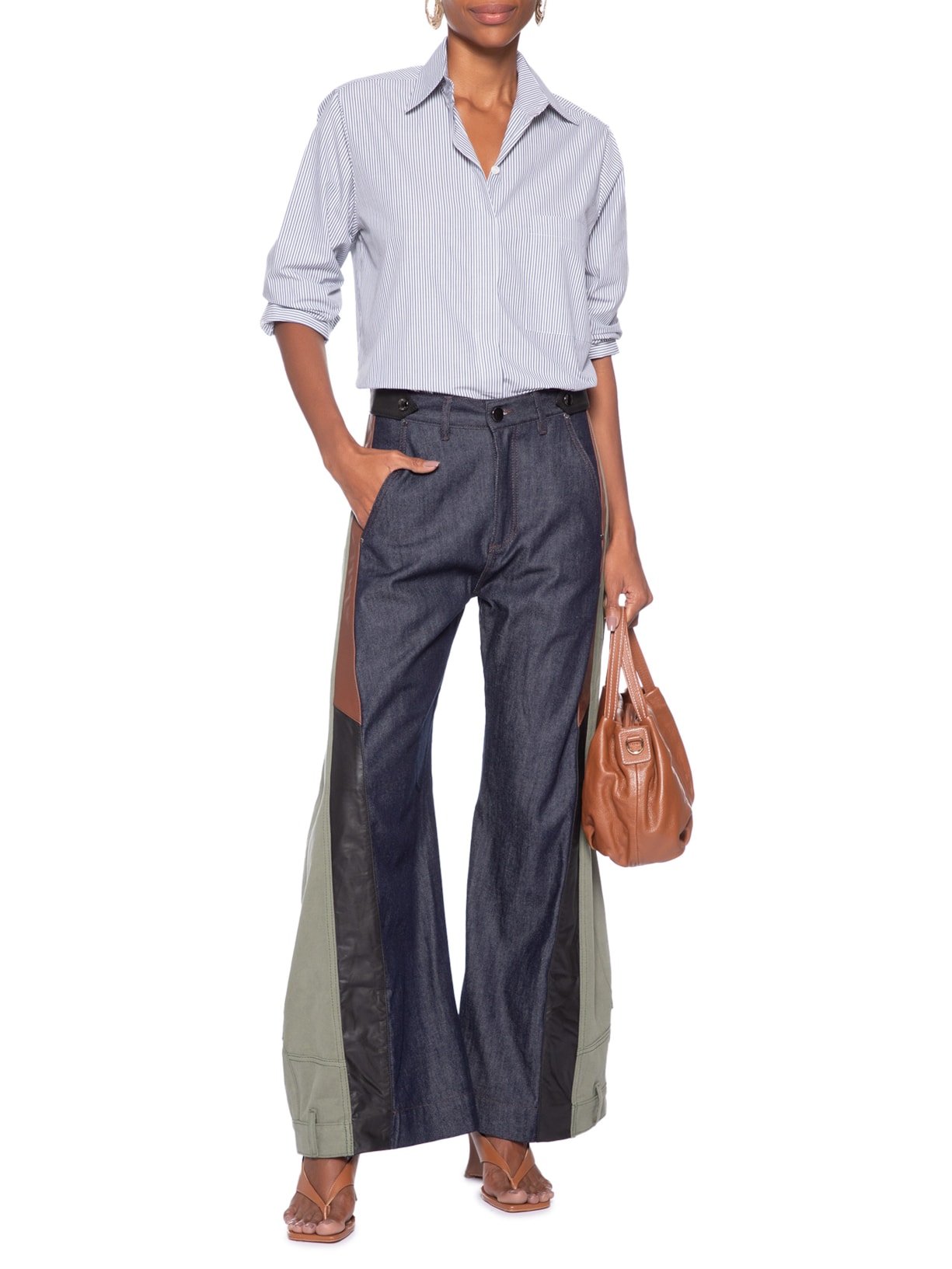 Calça Feminina Jeans Mix Sarja Couro – Azul Animale