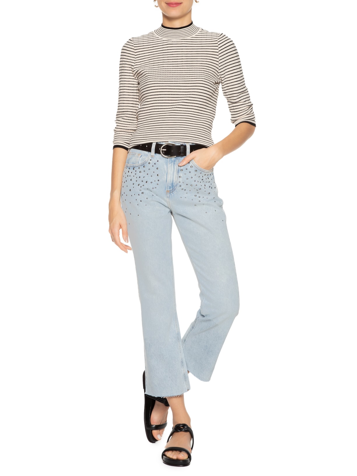 Calça Feminina Jeans Muni Tachas Azul Le Lis