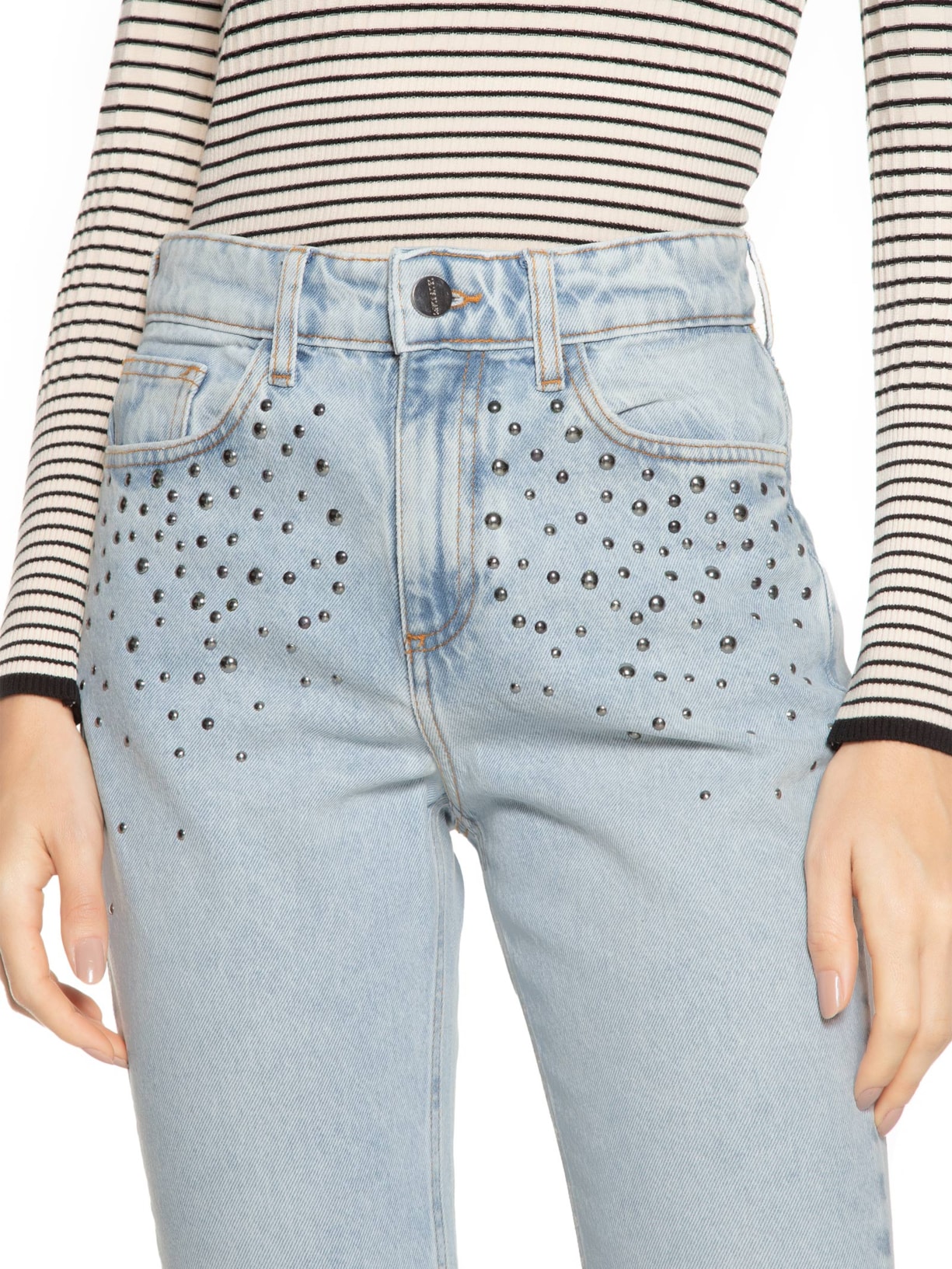 Calça Feminina Jeans Muni Tachas Azul Le Lis