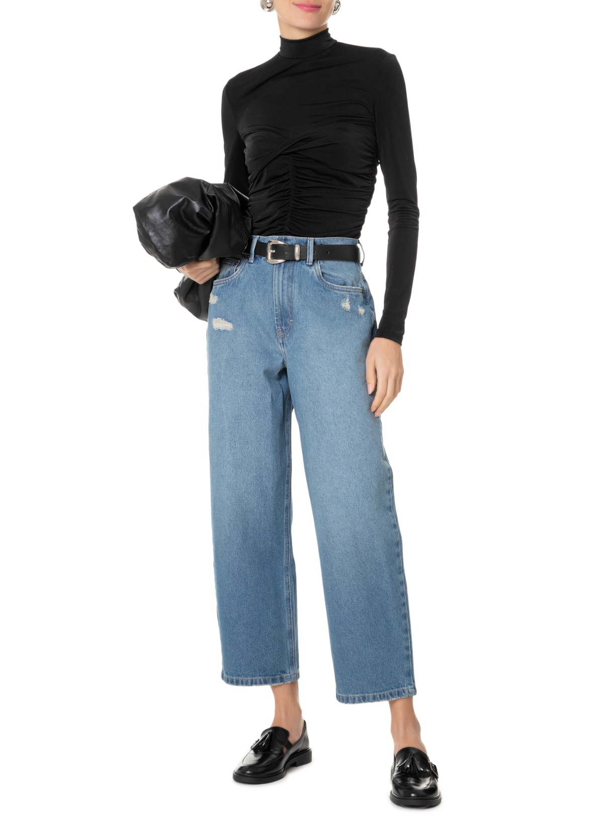 Calça Feminina Jeans Nipper Com Puidos Azul Animale Jeans