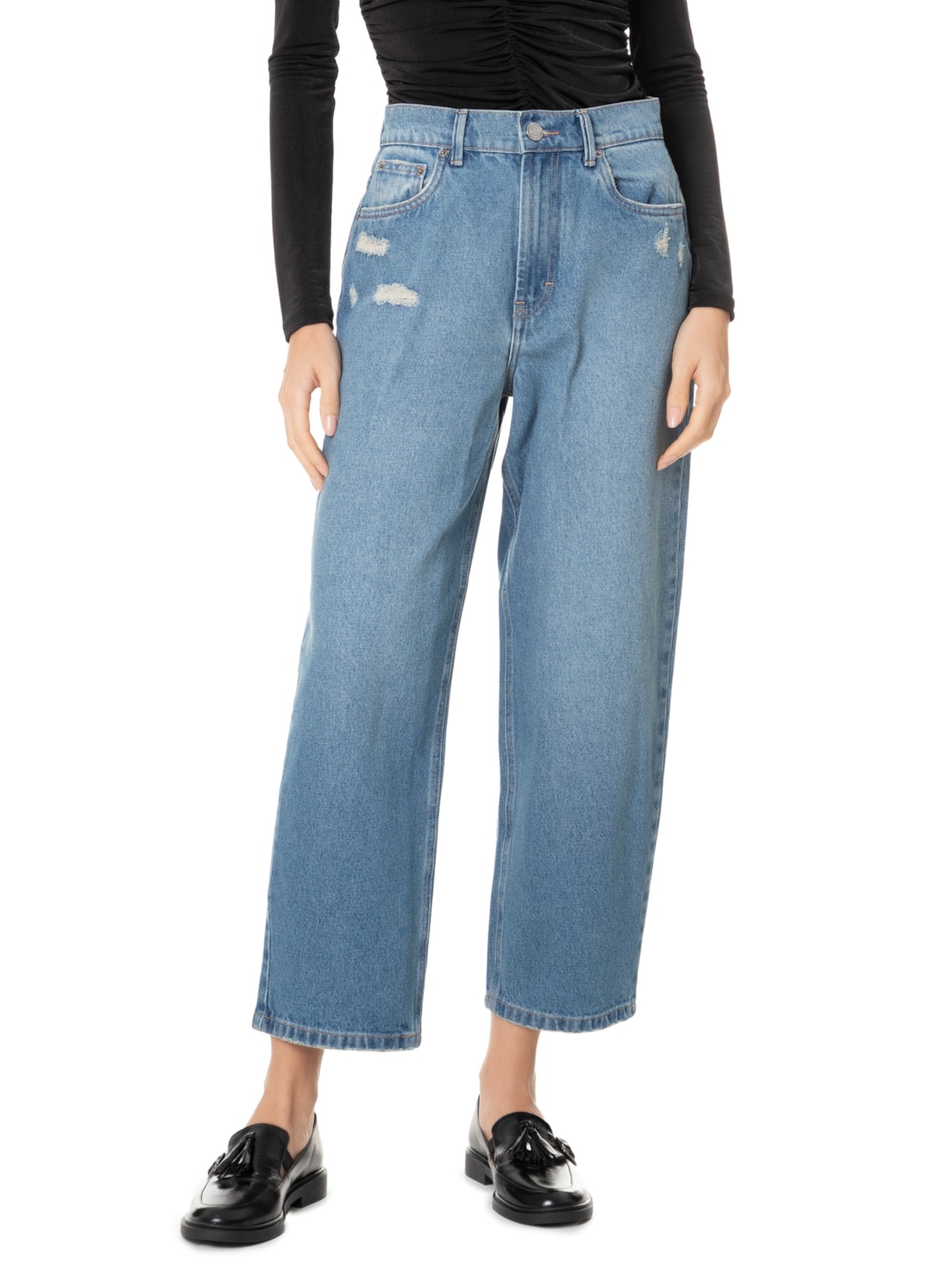 Calça Feminina Jeans Nipper Com Puidos Azul Animale Jeans