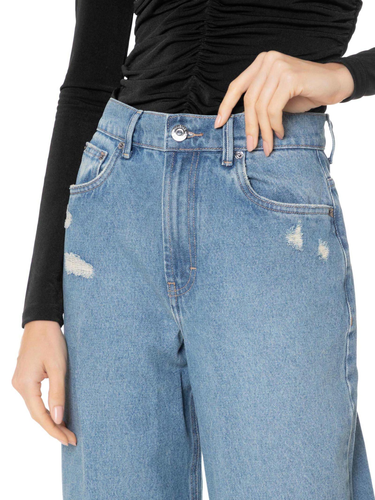 Calça Feminina Jeans Nipper Com Puidos Azul Animale Jeans