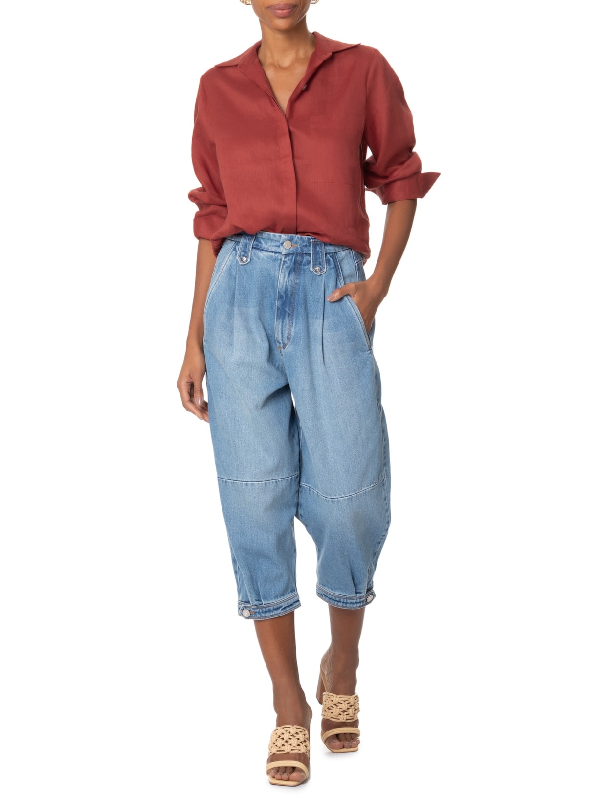 Calça Feminina Jeans Over Cintura Baixa Azul Animale