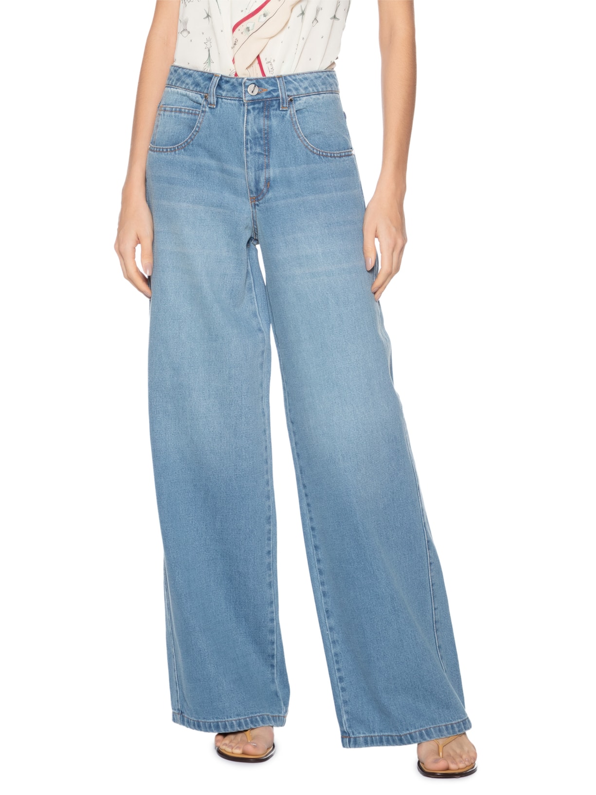 Calça Feminina Jeans Oversized Azul Animale