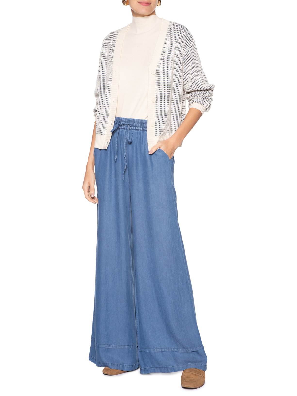 Calça Feminina Jeans Pantalona Azul Basiq