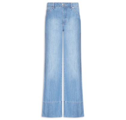 Calça Feminina Jeans Pantalona Com Barra Longa - Azul