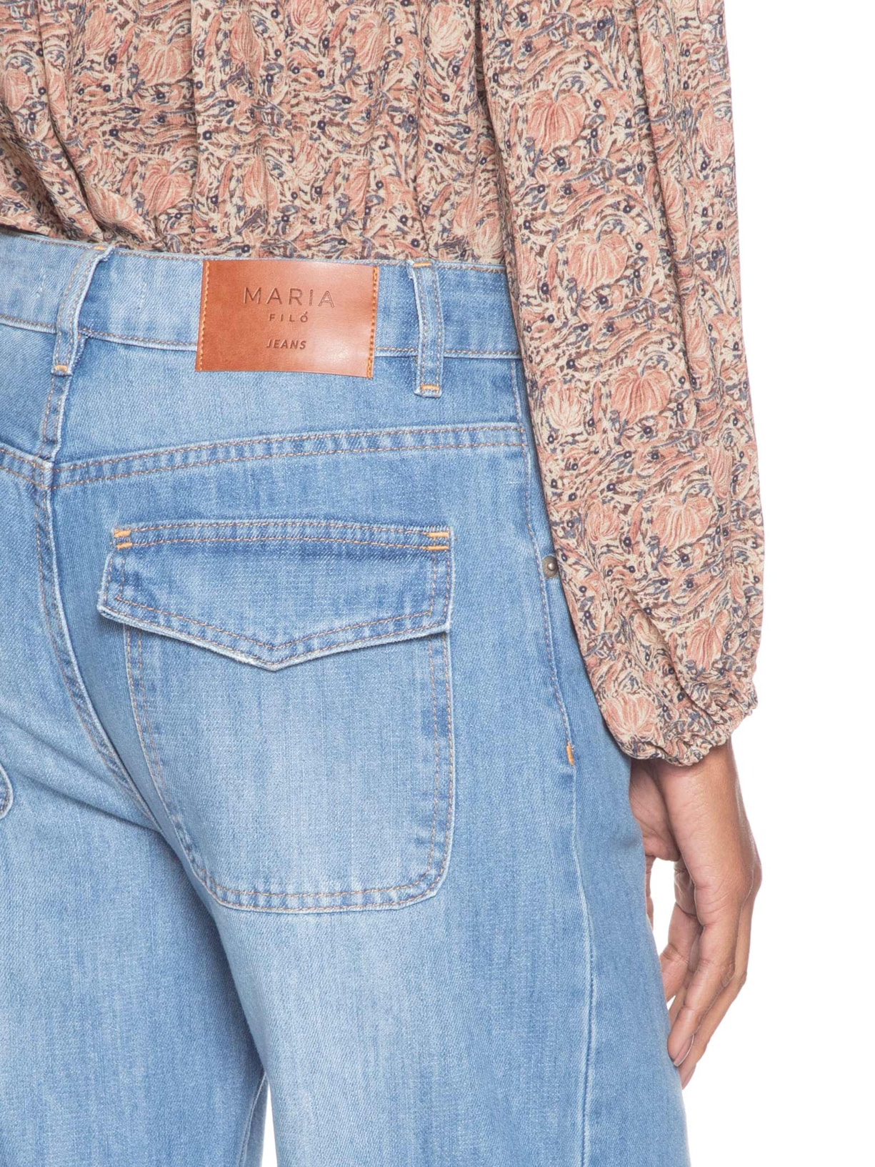 Calça Feminina Jeans Pantalona Com Barra Longa Azul Maria Filó