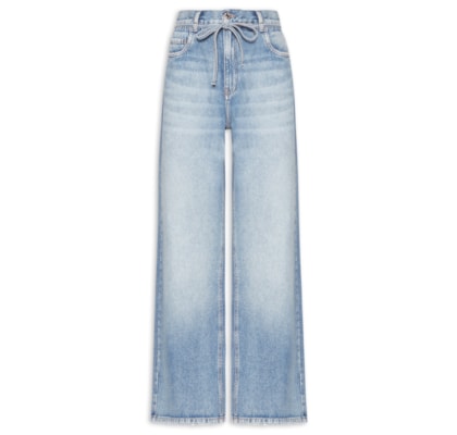 Calça Feminina Jeans Pantalona Com Elástido - Azul